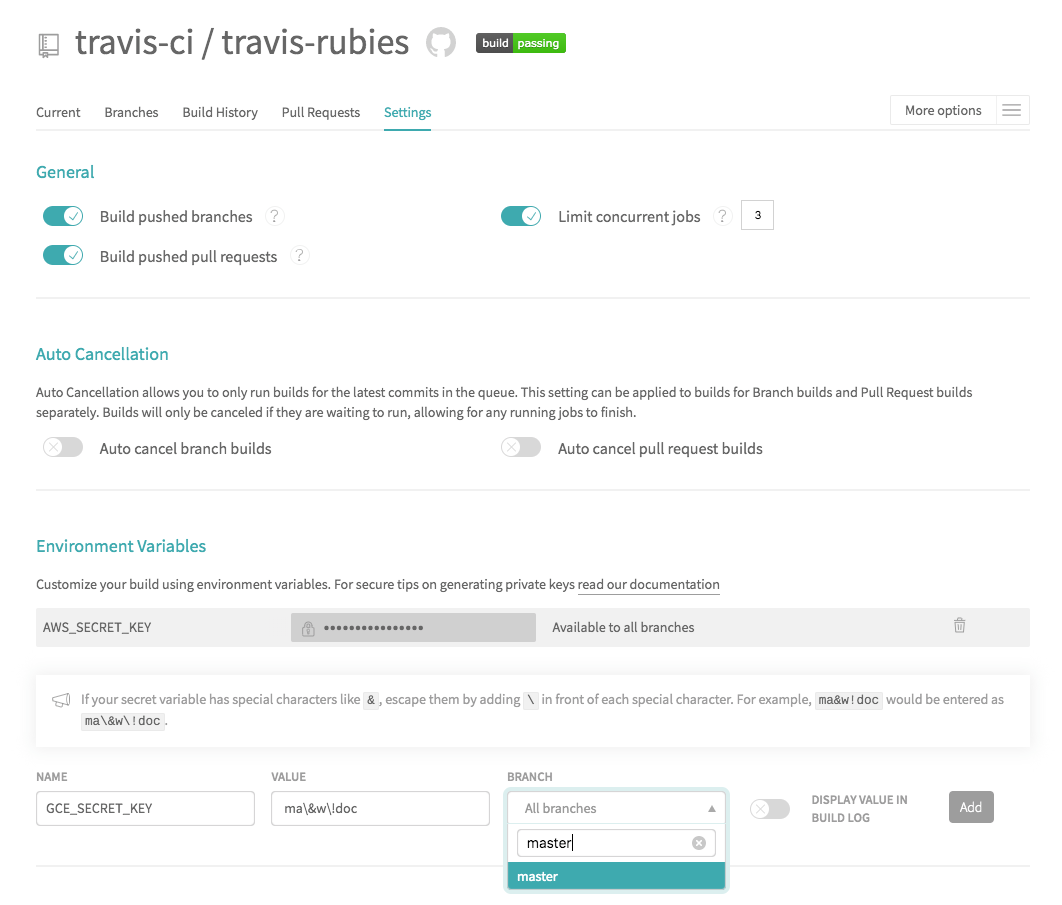 Environment Variables - Travis CI