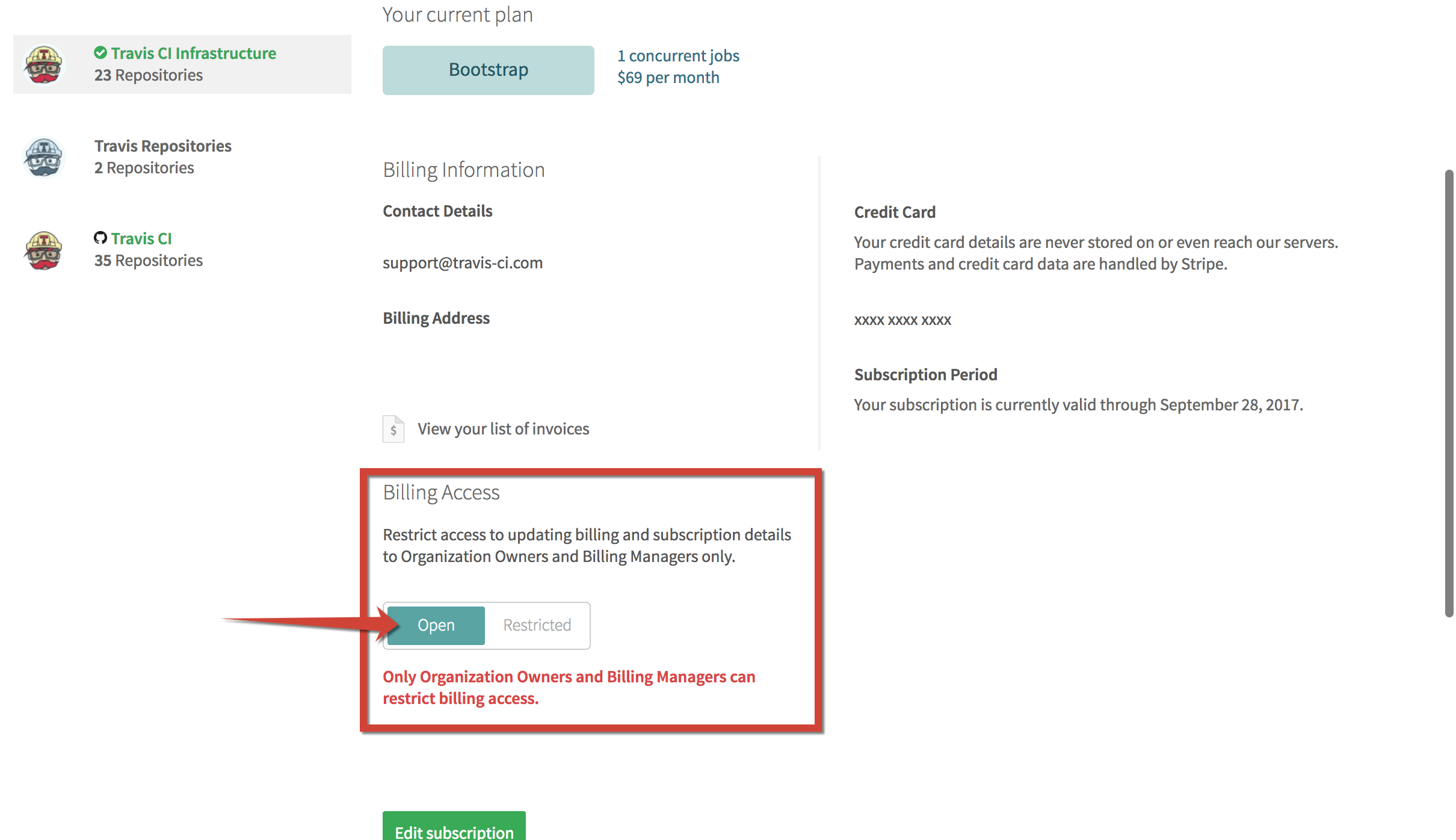 Billing access toggle