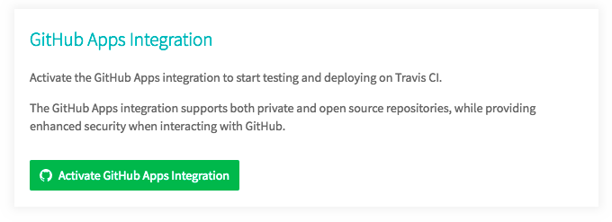 Activate GitHub Apps Integration button