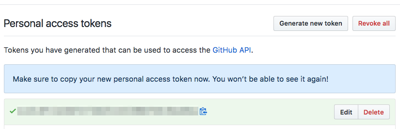 GitHub token page
