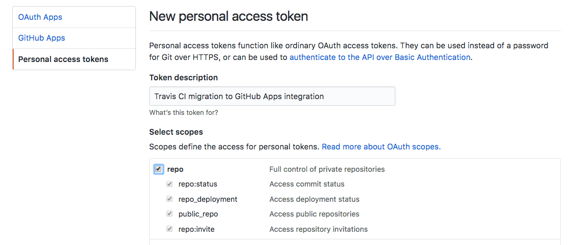 GitHub new token page