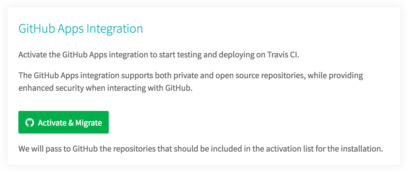 Travis CI GitHub App page