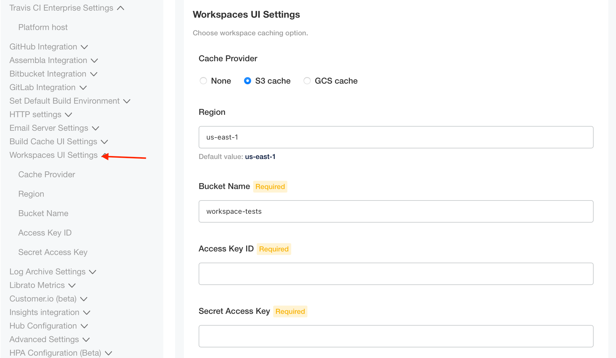 TCIE Workspaces Settings